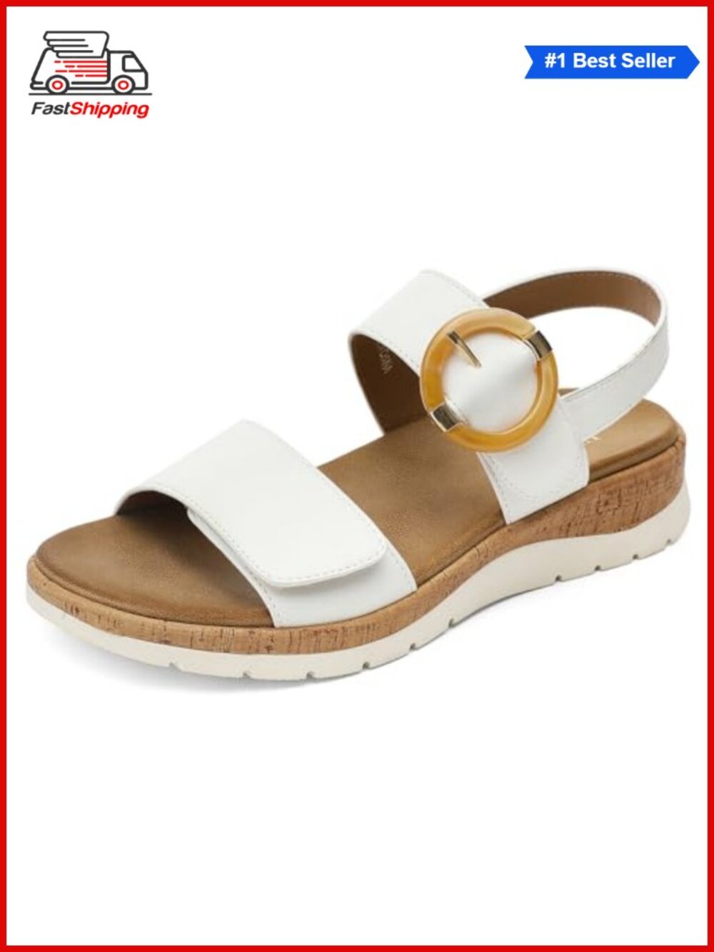 Womens Low Wedge Walking Sandals Faux Leather Arch Support Adjustable